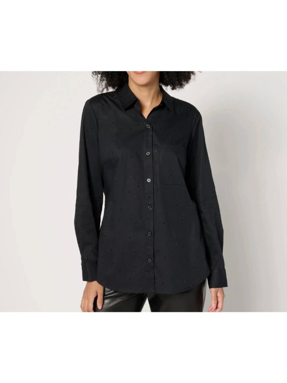 Joan Rivers Red Carpet Button Front Shirt Size XL Black Sequins 100% Cotton NWOT